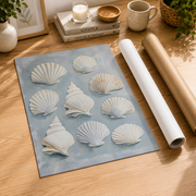 Seashells Wall Art Pastel Blue Coastal Poster Beach House Ocean Hamptons Nautical Bathroom Decor - Format: Rolled Canvas