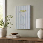 SEPT Blue Martini Wall Art Pastel Cocktail Striped Poster Coastal Bar Cart Prints Living Room Decor - Format: Stretched Canvas