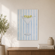 SEPT Blue Martini Wall Art Pastel Cocktail Striped Poster Coastal Bar Cart Prints Living Room Decor - Format: Unframed Paper Poster