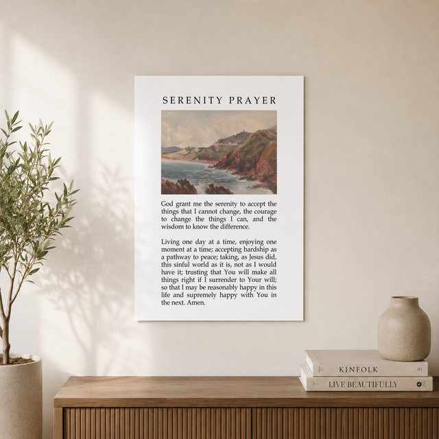 Serenity Prayer Christian Wall Art, Vintage Landscape Scripture Poster - Format: Unframed Paper Poster