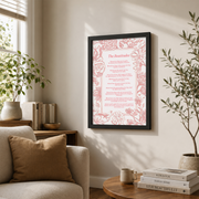 Sermon On The Mount Christian Wall Art, Pink Floral Beatitudes Poster - Format: Black Framed Poster