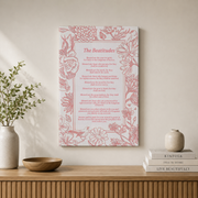 Sermon On The Mount Christian Wall Art, Pink Floral Beatitudes Poster - Format: Stretched Canvas