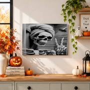 Skeleton Bathroom Wall Art Skeleton Shower Print Halloween Spa Decor Funny Poster - Format: Stretched Canvas