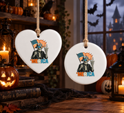 Skeleton Patriotic Ornament with Flag Inspired Design Glass Ornament - Material: Circle Ceramic Ornament