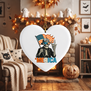 Skeleton Patriotic Ornament with Flag Inspired Design Glass Ornament - Material: Heart Ceramic Ornament