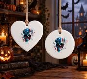 Skull Skeleton Patriotic Ornament with Freedom Theme Design Glass Ornament - Material: Circle Ceramic Ornament