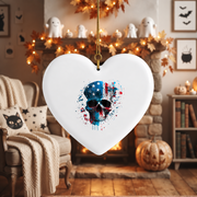 Skull Skeleton Patriotic Ornament with Freedom Theme Design Glass Ornament - Material: Heart Ceramic Ornament