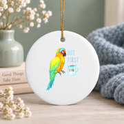 Sleepy Sun Conure Parrot Tea Lover Glass Ornament - Material: Circle Ceramic Ornament