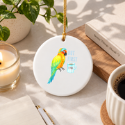 Sleepy Sun Conure Parrot Tea Lover Glass Ornament - Material: Circle Ceramic Ornament