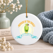 Small Fluffy Green Cheek Conure Bird Glass Ornament - Material: Circle Ceramic Ornament