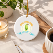 Small Fluffy Green Cheek Conure Bird Glass Ornament - Material: Circle Ceramic Ornament