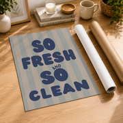 So Fresh And So Clean Wall Art Light Blue Striped Poster Retro Bathroom Laundry Room Decor - Format: Rolled Canvas