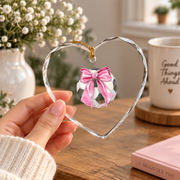 Soccer Ball Pink Coquette Bow Girl Sports Gift Glass Ornament - Material: Heart Glass Ornament
