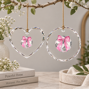 Soccer Ball Pink Coquette Bow Girl Sports Gift Glass Ornament - Material: Heart Glass Ornament