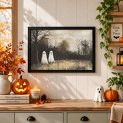 Spooky Ghost Moody Landscape Print Dark Rustic Halloween Wall Art Decor Poster - Format: Black Framed Poster