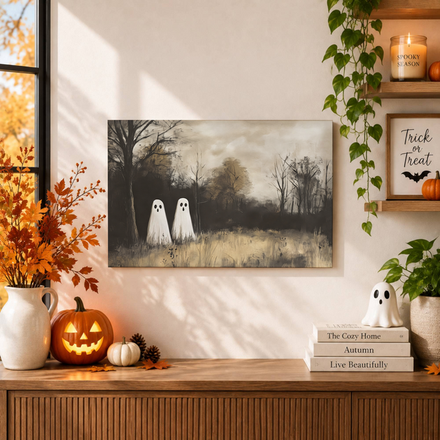 Spooky Ghosts Haunted Moor Print Vintage Halloween Landscape Cottage Decor - Format: Unframed Paper Poster