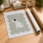 Spotty Dog Wall Art Dalmatian Poster Sage Green Cute Neutral Nursery Decor - Format: Rolled Canvas