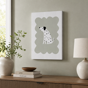 Spotty Dog Wall Art Dalmatian Poster Sage Green Cute Neutral Nursery Decor - Format: Stretched Canvas