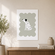 Spotty Dog Wall Art Dalmatian Poster Sage Green Cute Neutral Nursery Decor - Format: Unframed Paper Poster