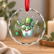 St Patrick Dental Squad Tooth Dabbing Holiday Gift Glass Ornament - Material: Circle Glass Ornament