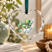 St Patrick Dental Squad Tooth Dabbing Holiday Gift Glass Ornament - Material: Heart Glass Ornament