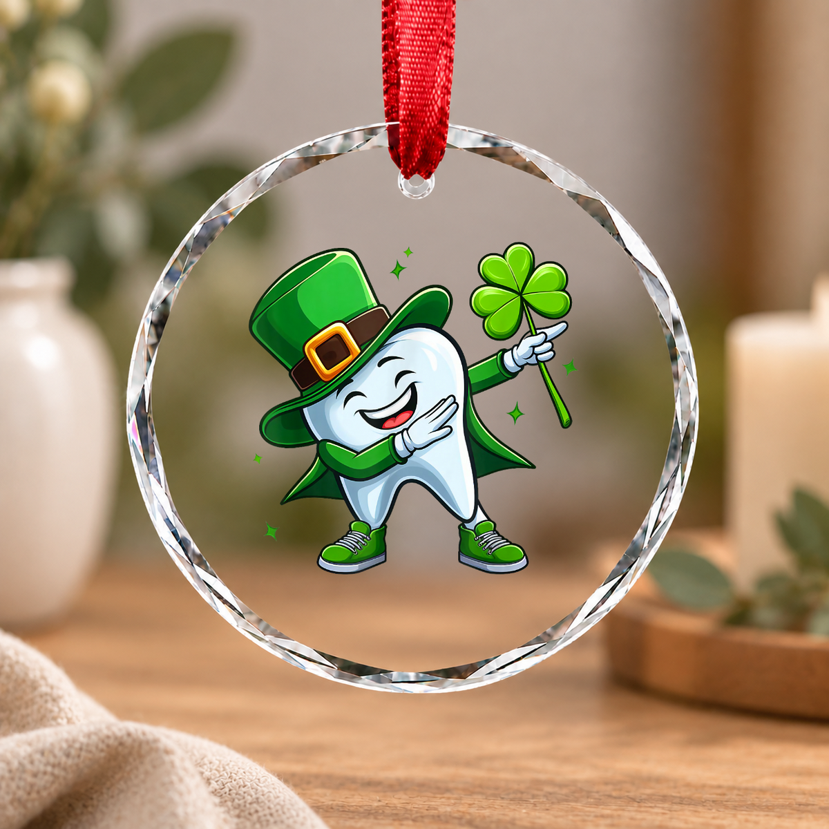 St Patrick Dental Squad Tooth Holiday Gift Decoration Glass Ornament - Material: Circle Glass Ornament