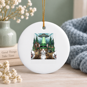 St Patrick's Bigfoot Leprechaun Cat UFO Funny Glass Ornament - Material: Circle Ceramic Ornament