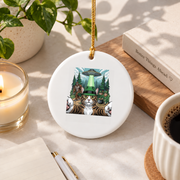 St Patrick's Bigfoot Leprechaun Cat UFO Funny Glass Ornament - Material: Circle Ceramic Ornament