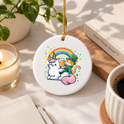 St Patrick's Cat Unicorn Kids Gift Glass Ornament - Material: Circle Ceramic Ornament