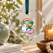 St Patrick's Cat Unicorn Kids Gift Glass Ornament - Material: Heart Glass Ornament
