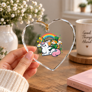 St Patrick's Cat Unicorn Kids Gift Glass Ornament - Material: Heart Glass Ornament