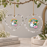 St Patrick's Cat Unicorn Kids Gift Glass Ornament - Material: Heart Glass Ornament