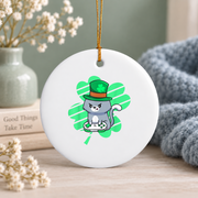 St Patrick's Gamer Cat Leprechaun Glass Ornament - Material: Circle Ceramic Ornament
