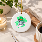 St Patrick's Gamer Cat Leprechaun Glass Ornament - Material: Circle Ceramic Ornament