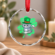 St Patrick's Gamer Cat Leprechaun Glass Ornament - Material: Circle Glass Ornament