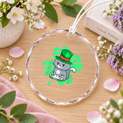 St Patrick's Gamer Cat Leprechaun Glass Ornament - Material: Circle Glass Ornament