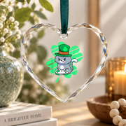 St Patrick's Gamer Cat Leprechaun Glass Ornament - Material: Heart Glass Ornament