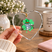 St Patrick's Gamer Cat Leprechaun Glass Ornament - Material: Heart Glass Ornament