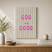 Striped Christian Wall Art Set, Preppy Bible Verse Decor - Format: Stretched Canvas
