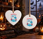 Summerween Red White Boo Ghost Ornament for Halloween Decor Ceramic Ornament - Material: Circle Ceramic Ornament