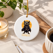 Superhero Cat Catman Funny Black Cat Glass Ornament - Material: Circle Ceramic Ornament