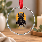 Superhero Cat Catman Funny Black Cat Glass Ornament - Material: Circle Glass Ornament