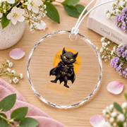 Superhero Cat Catman Funny Black Cat Glass Ornament - Material: Circle Glass Ornament