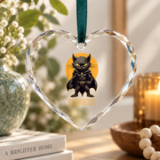 Superhero Cat Catman Funny Black Cat Glass Ornament - Material: Heart Glass Ornament