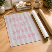 Take A Seat Sweet Cheeks Bathroom Wall Art Pink Retro Typography Poster Quirky Trendy Bathroom Decor - Format: Rolled Canvas