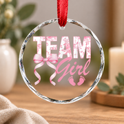 Team Girl Coquette Bow Gender Reveal Party Gift Glass Ornament - Material: Circle Glass Ornament