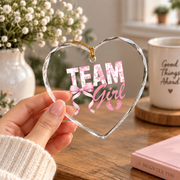 Team Girl Coquette Bow Gender Reveal Party Gift Glass Ornament - Material: Heart Glass Ornament