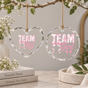Team Girl Coquette Bow Gender Reveal Party Gift Glass Ornament - Material: Heart Glass Ornament