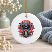 Tie Dye Alien Peace Sign Hippie Glass Ornament - Material: Circle Ceramic Ornament
