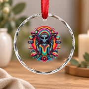 Tie Dye Alien Peace Sign Hippie Glass Ornament - Material: Circle Glass Ornament